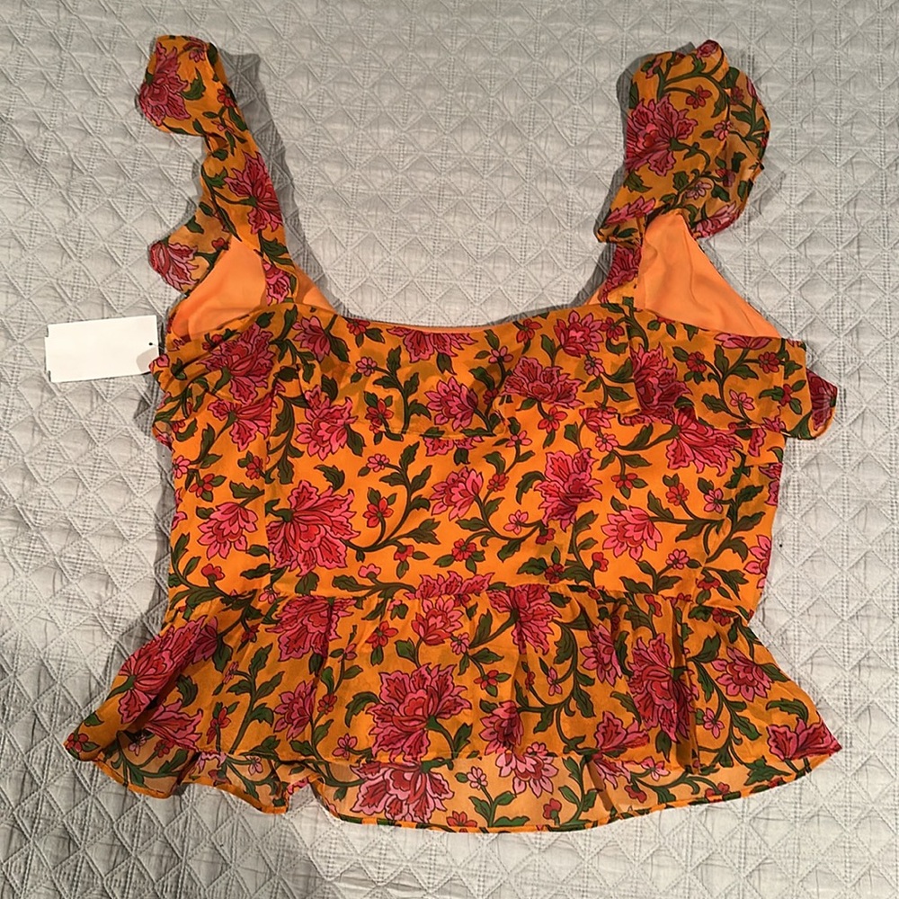 VERONICA BEARD Randa Top Orange Multi Floral Sz 12 NEW $378 - Picture 11 of 14
